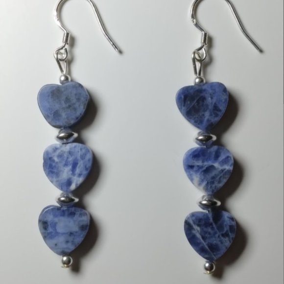 Handmade Sodalite Heart Earrings - Picture 2 of 4